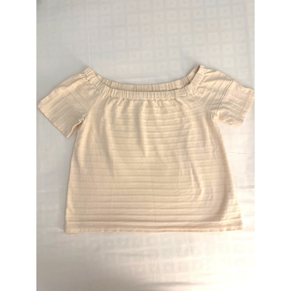 Madewell Off-the-Shoulder Textured Striped Knit Top, Cream / Vanilla, Size M